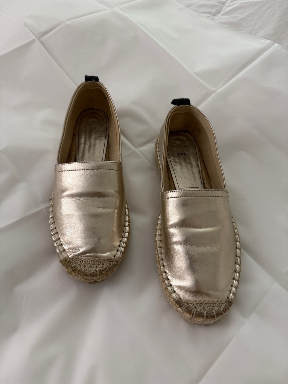Zara Metallic Champagne Espadrille Slip-Ons